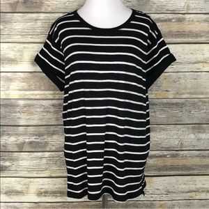 VINCE. Black White Stripe Short Sleeve Tunic Shirt